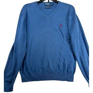 Polo Ralph Lauren Mens Sweater Sz L Blue Cotton V-Neck Academia Preppy BizCasual